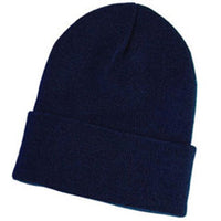 Panda Headwear, Knit Beanie for extra large heads, Stretch acrylic, Navy Blue, extra crown depth, left side on white background