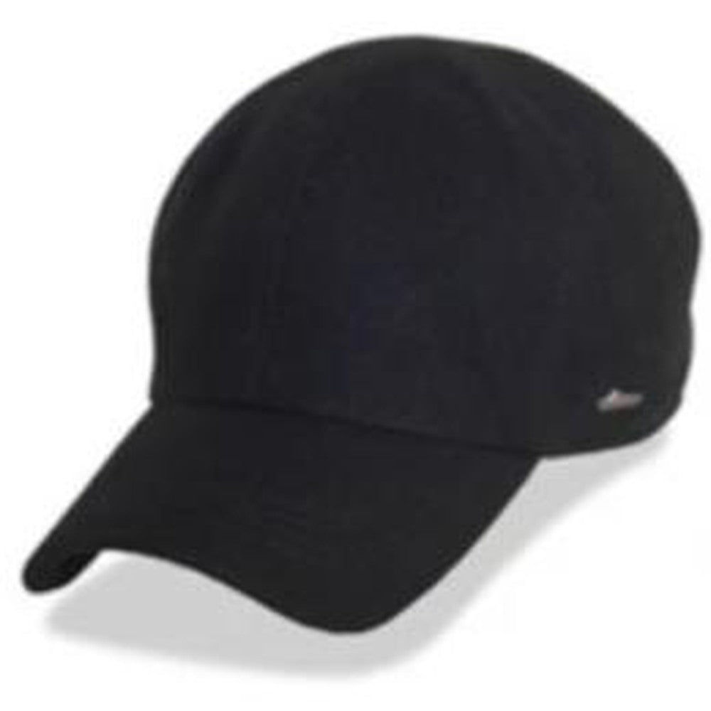 Black Ultra Fleece Wigens winter hats for big heads in cap Sizes 3XL and 4XL, earflaps folded inside view