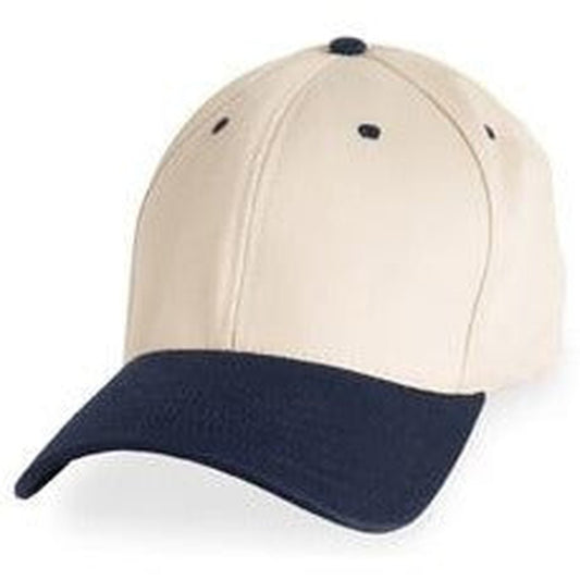Stone color Unstructured Baseball Style 3XL Hats with Navy Visor in big cap size