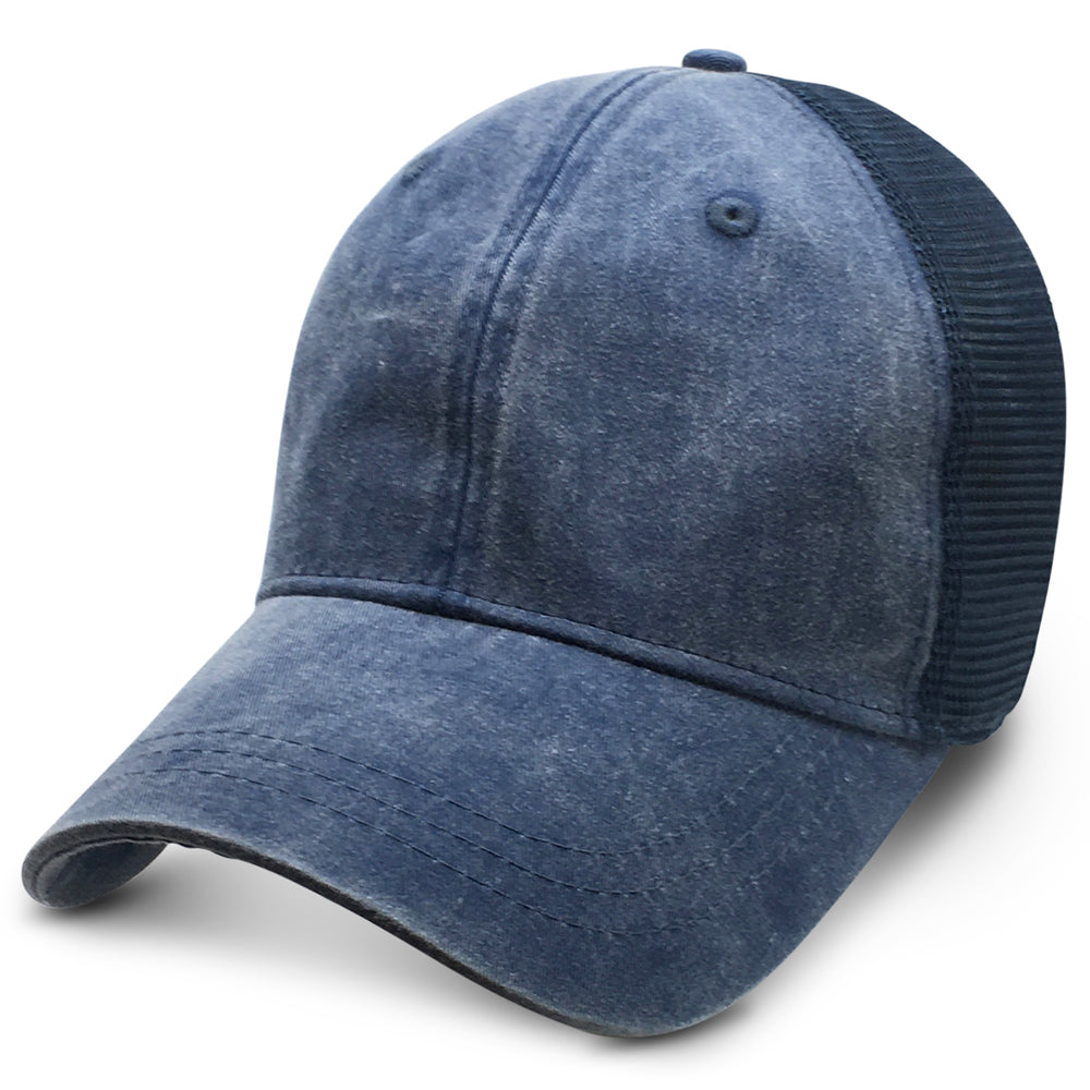 trucker hat for big heads in navy weathered