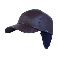 Wigens Dark Brown Elk Leather Baseball Cap with hidden Earflaps left side front view