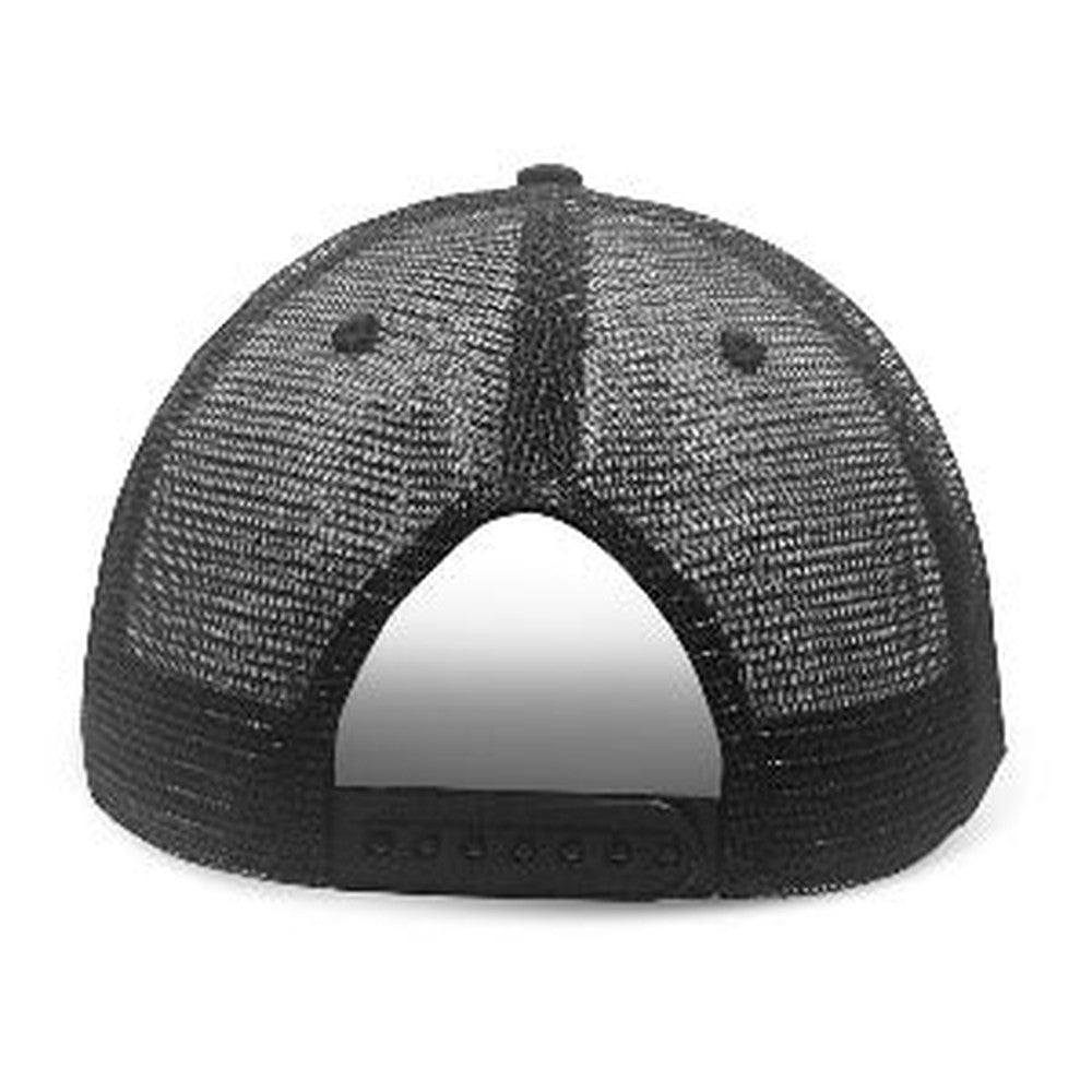 Big Hat Store Structured Trucker Hats, black cotton and mesh with extra deep crown, rear view on white background